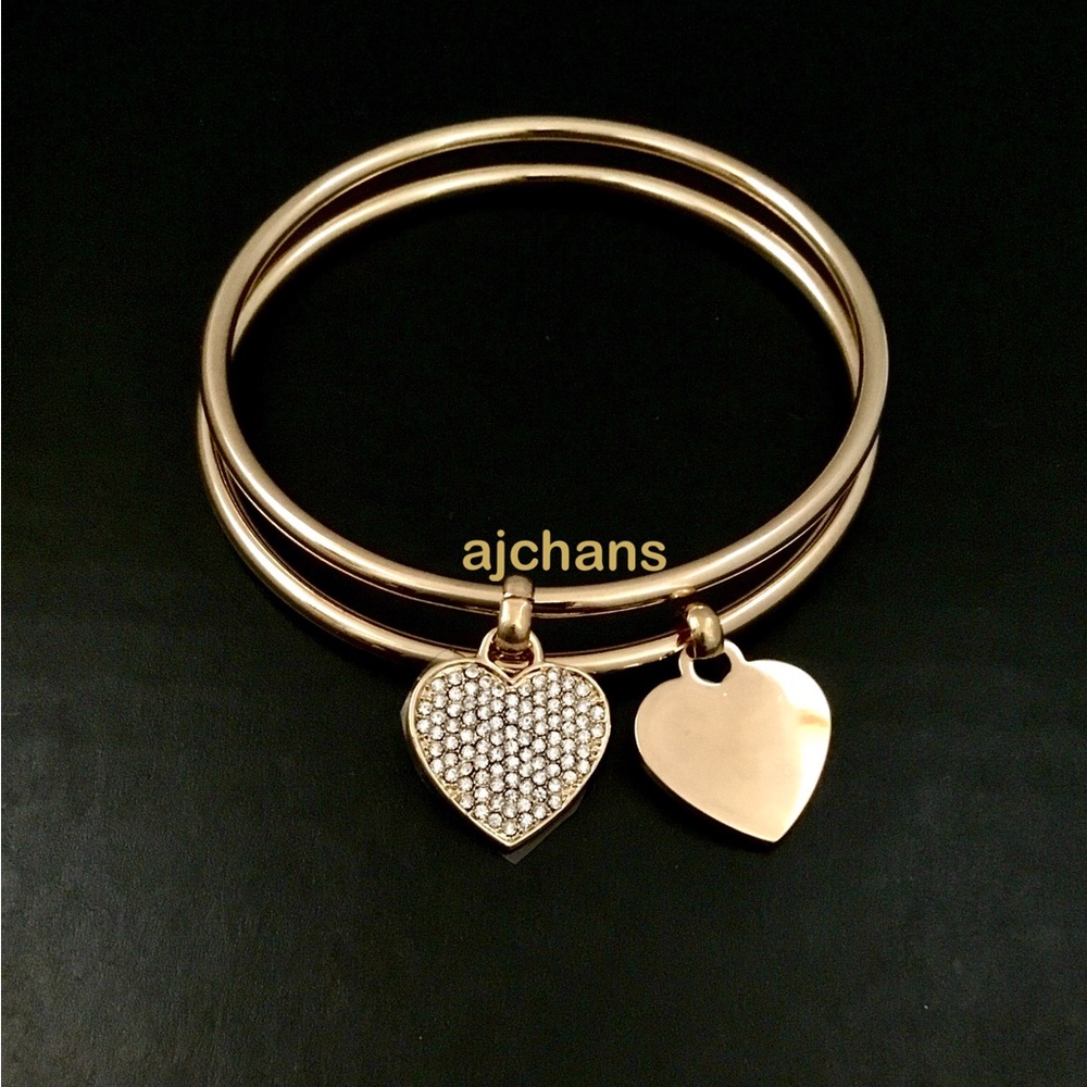 NEW Michael Kors Gold Tone Two Hearts Bangle Set